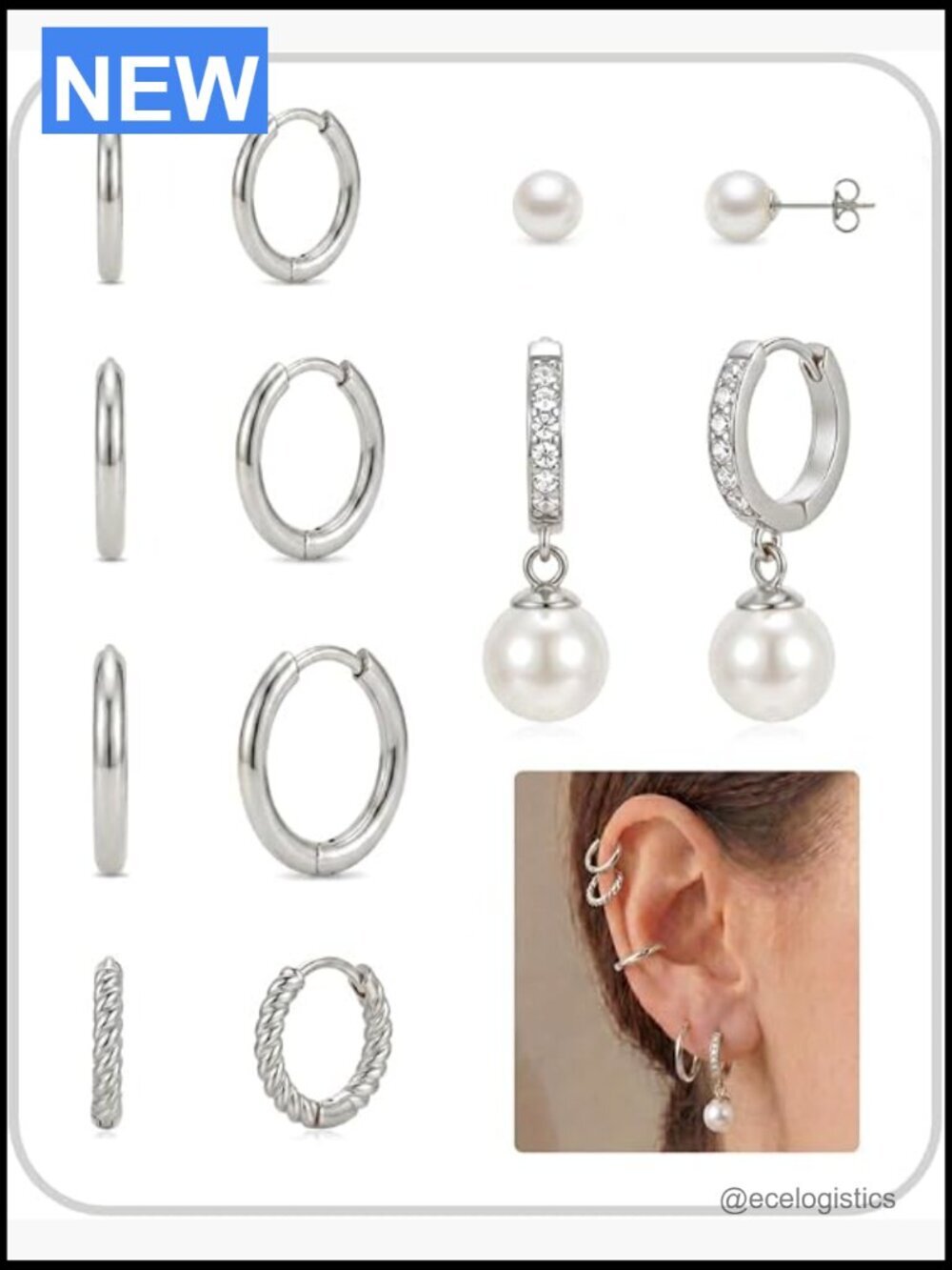 6 Pairs Hypoallergenic Gold Hoops & Stud Earrings Set Huggies CZ Surgical Steel